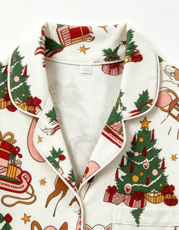 Charming Christmas Forest & Holiday Friend Matching Family Pajama Set, Button-Down Cotton Loungewear
