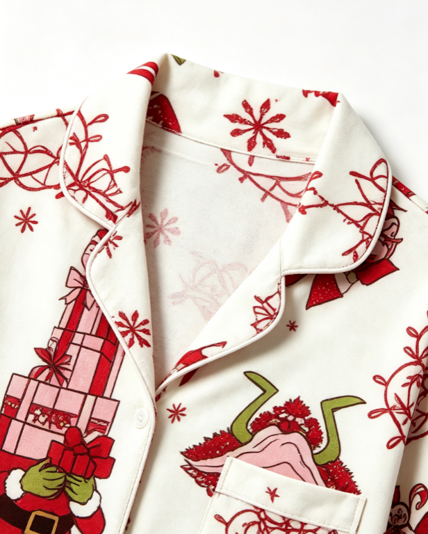 Whimsical Holiday Character & Seasonal Decor Matching Family Pajama Set, Button-Down Cotton Loungewear