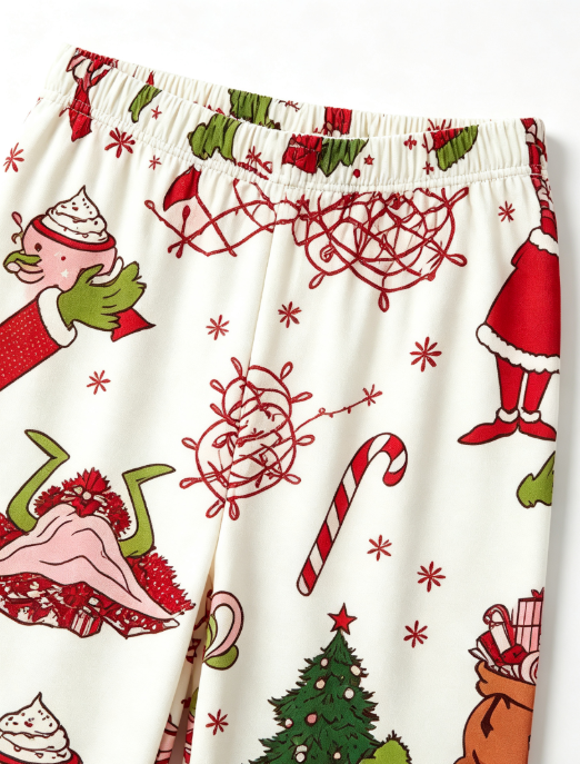 Whimsical Holiday Character & Seasonal Decor Matching Family Pajama Set, Button-Down Cotton Loungewear