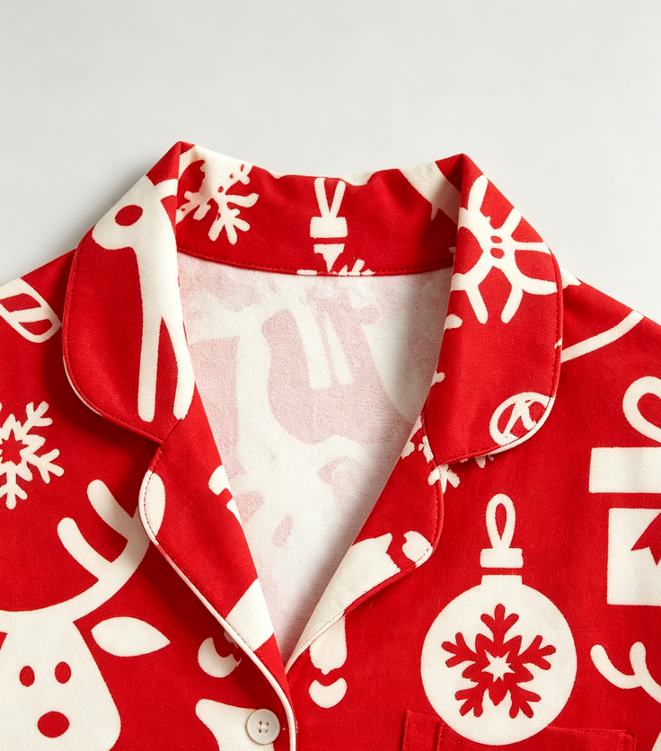 Holiday Reindeer & Festive Icon Print Matching Family Pajama Set, Button-Down Cotton Loungewear