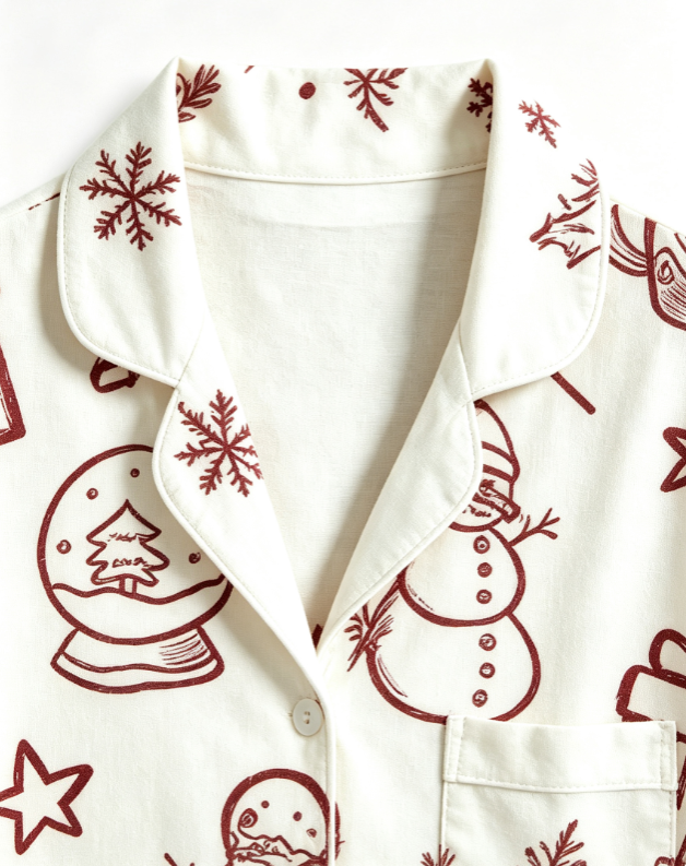 Christmas Snowman & Gingerbread Matching Couples Pajama Set, Button-Down Cotton Loungewear