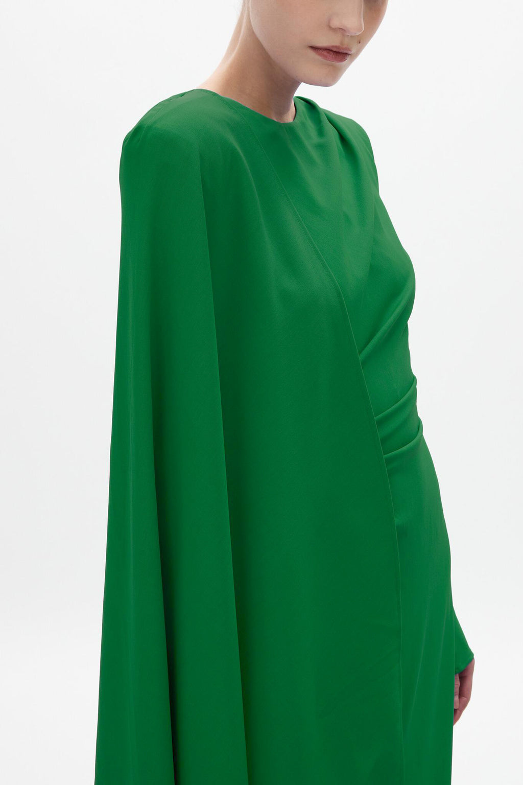 Pleated Round Neck Cape Maxi Dress
