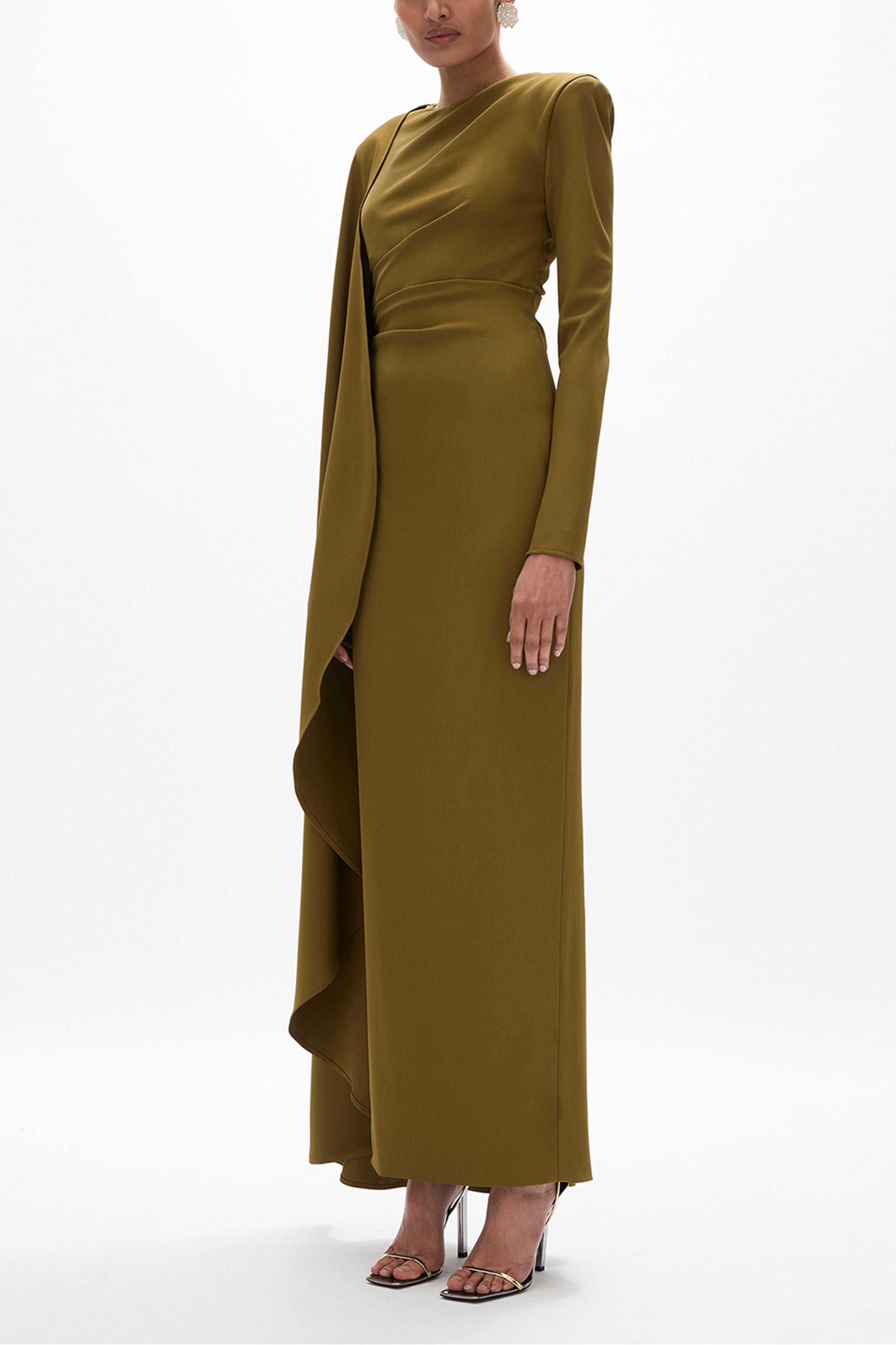 Pleated Round Neck Cape Maxi Dress