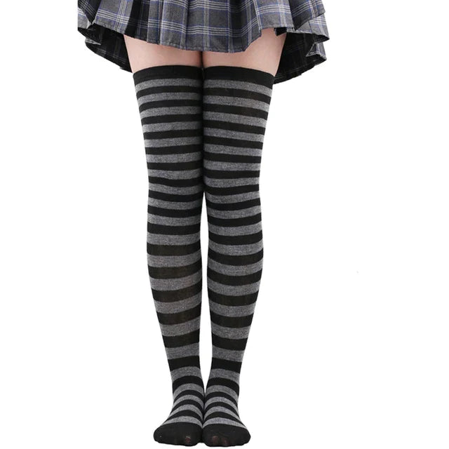 Thigh High Knitted Warm Over The Knee Black White Striped Long Sexy Stockings