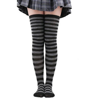 Thigh High Knitted Warm Over The Knee Black White Striped Long Sexy Stockings