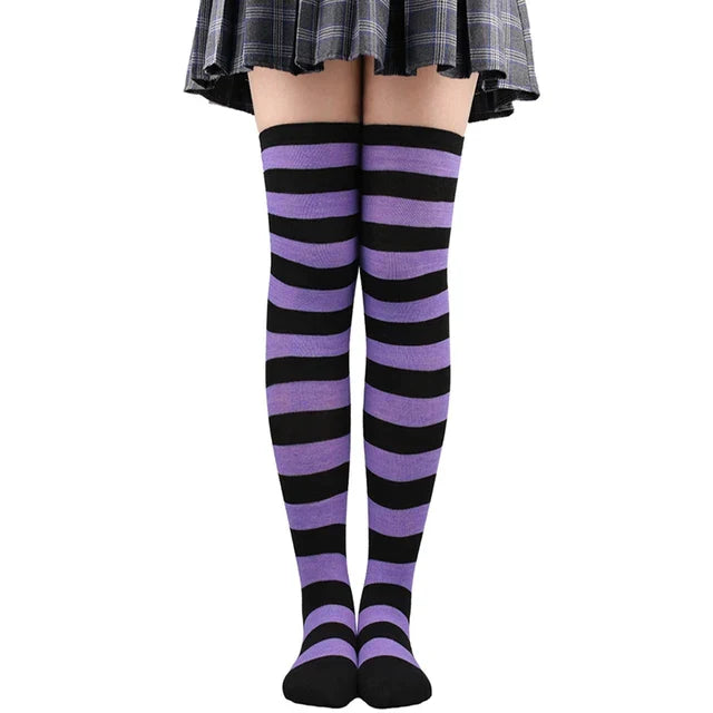 Thigh High Knitted Warm Over The Knee Black White Striped Long Sexy Stockings
