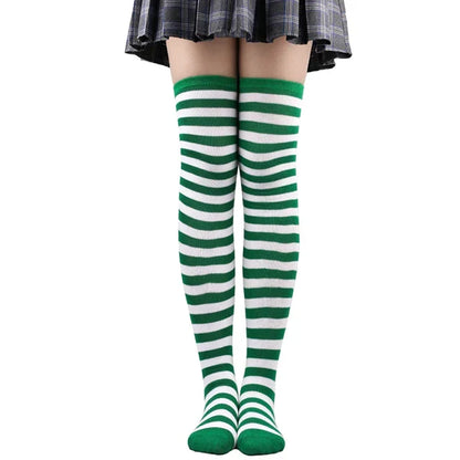 Thigh High Knitted Warm Over The Knee Black White Striped Long Sexy Stockings