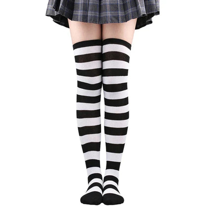 Thigh High Knitted Warm Over The Knee Black White Striped Long Sexy Stockings