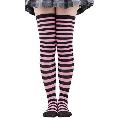 Thigh High Knitted Warm Over The Knee Black White Striped Long Sexy Stockings