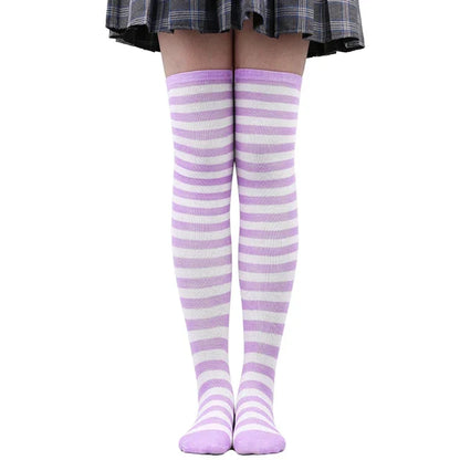 Thigh High Knitted Warm Over The Knee Black White Striped Long Sexy Stockings