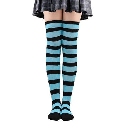 Thigh High Knitted Warm Over The Knee Black White Striped Long Sexy Stockings