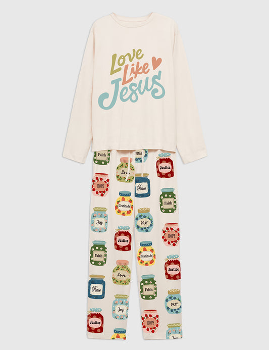 Women's Love Like Jesus Jesus Is My Jam Christian Long Sleeve Pajama Set