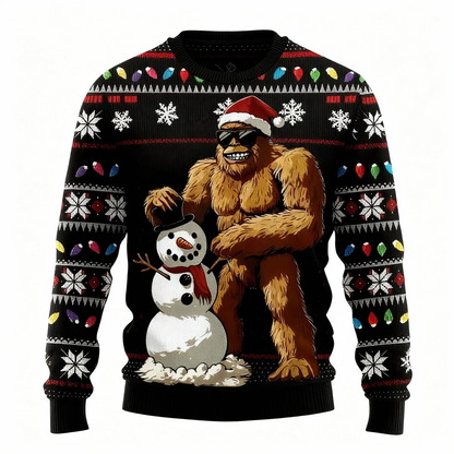 Xmas Animal & Snowman Print - Ugly Christmas Icon Mash-Up Ugly Sweater