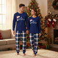 Couple Blue Plaid Pajamas With "Believe" Text Print