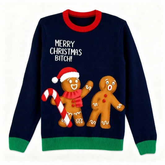 Playful Cartoon Print Holiday Sweater - Intentional Festive Quirk