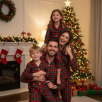 Christmas Red and Green Plaid Button Up Family Pajamas Sets