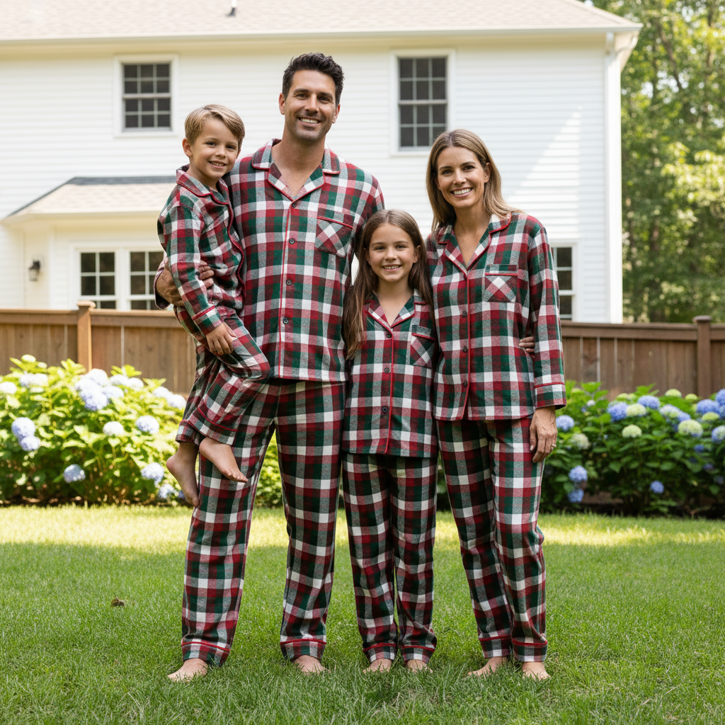Matching Family Sleepwear Green Red Plaid Christmas Pajamas Set