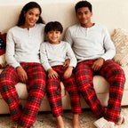 Holiday Pajamas Set for Whole Family –  Button-Front Gray Tee with Plaid Pants