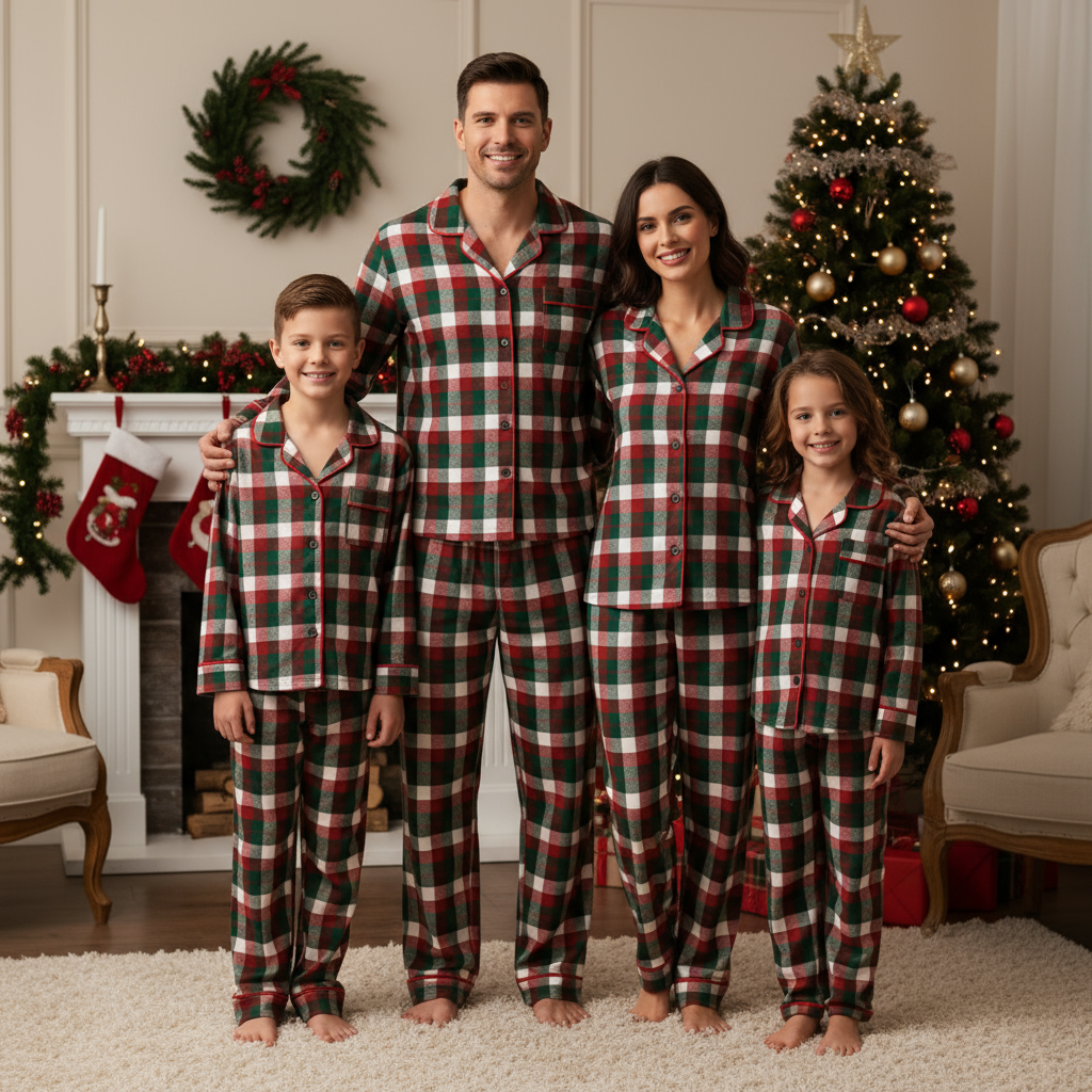 Matching Family Sleepwear Green Red Plaid Christmas Pajamas Set