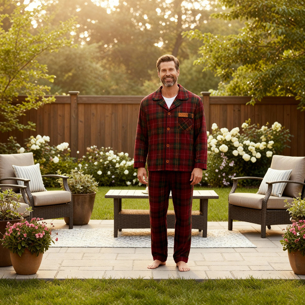 Couple Matching Red Plaid Button Up Pajamas Sets