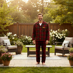 Couple Matching Red Plaid Button Up Pajamas Sets