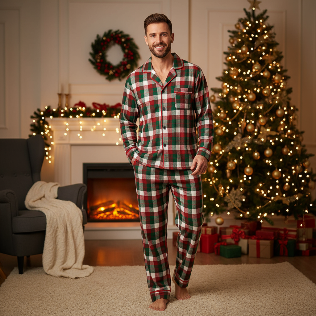 Matching Family Sleepwear Green Red Plaid Christmas Pajamas Set
