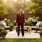 Couple Matching Red Plaid Button Up Pajamas Sets