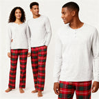Holiday Pajamas Set for Whole Family –  Button-Front Gray Tee with Plaid Pants