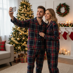 Family Matching Holiday Sleepwear Red Blue Plaid Long Sleeve Pajama Set
