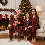 Christmas Red and Green Plaid Button Up Family Pajamas Sets