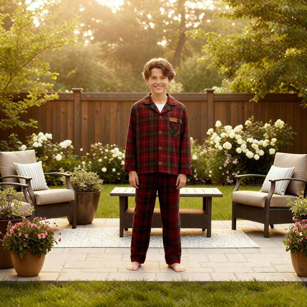 Family Matching Red Plaid Button Up Pajamas Sets