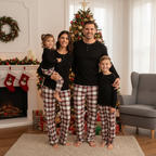 Family Matching Pajamas – Plaid Pants & Button-Top Set