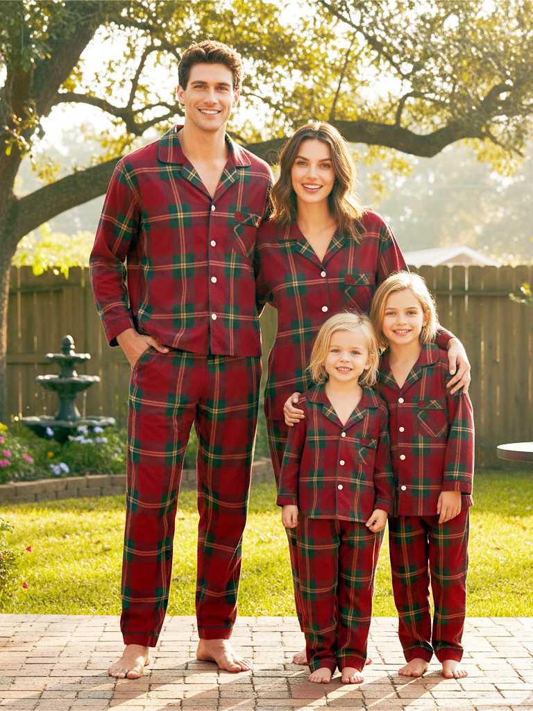 Family Matching Festive Red Plaid Pajama Set