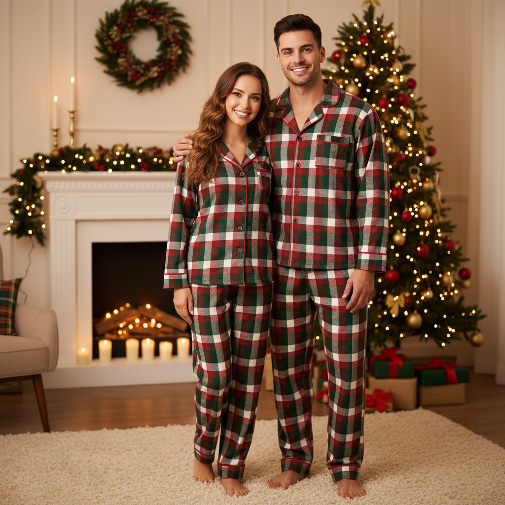 Matching Family Sleepwear Green Red Plaid Christmas Pajamas Set