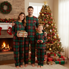 Family Green Red Plaid Matching Pajamas Set