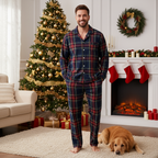 Family Matching Holiday Sleepwear Red Blue Plaid Long Sleeve Pajama Set