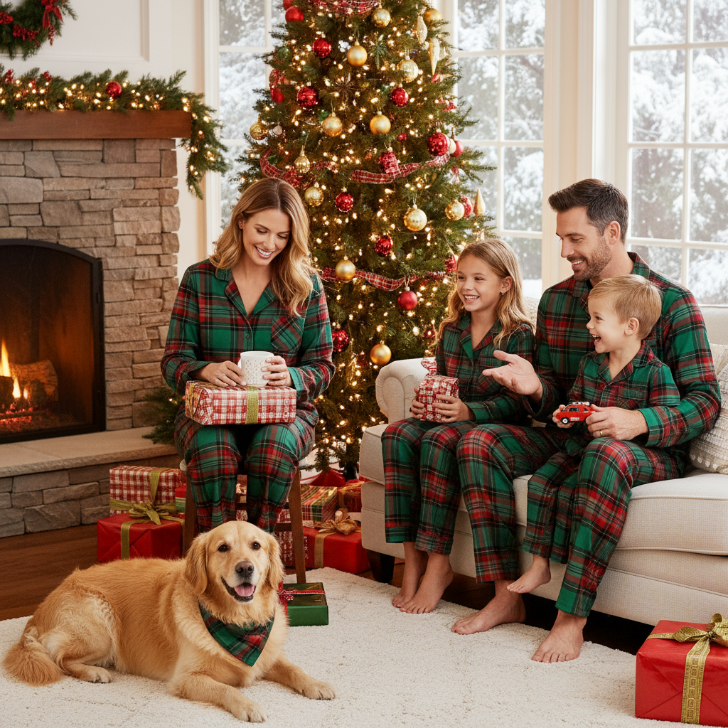 Holiday Family Green Plaid Christmas Pajamas Set