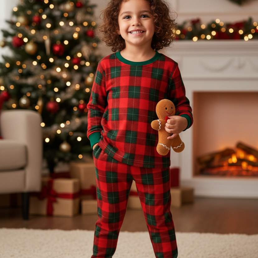 Matching Family Sleepwear Green Plaid Christmas Pajamas Set