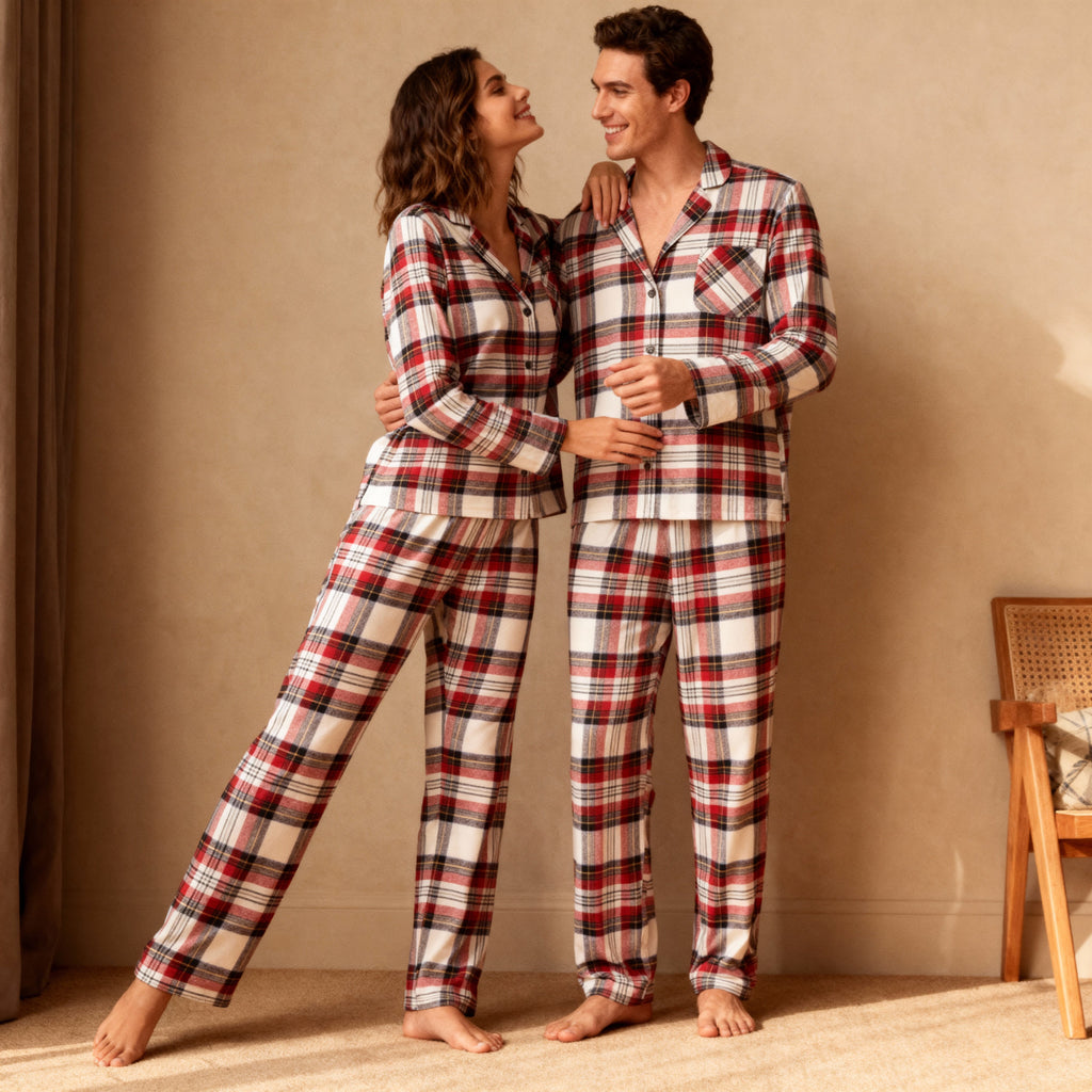 Family Red Plaid Button-Front Pajamas Set