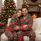 Holiday Couple Button-down Christmas Pajamas Set
