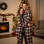 Couple Matching Sleepwear Green Red Plaid Christmas Pajamas Set