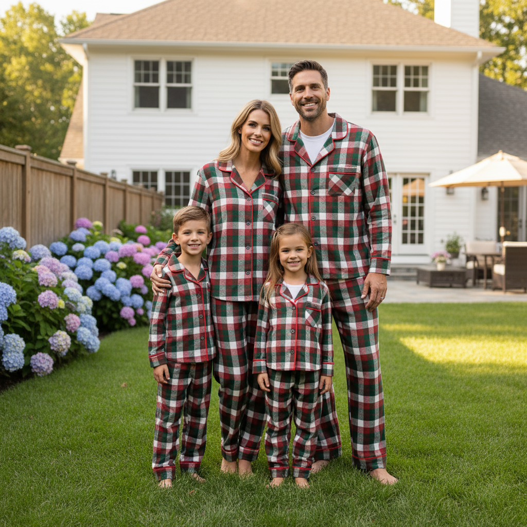 Matching Family Sleepwear Green Red Plaid Christmas Pajamas Set