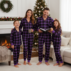 Christmas Purple Plaid Button-Front Pajamas Family Pajamas Sets