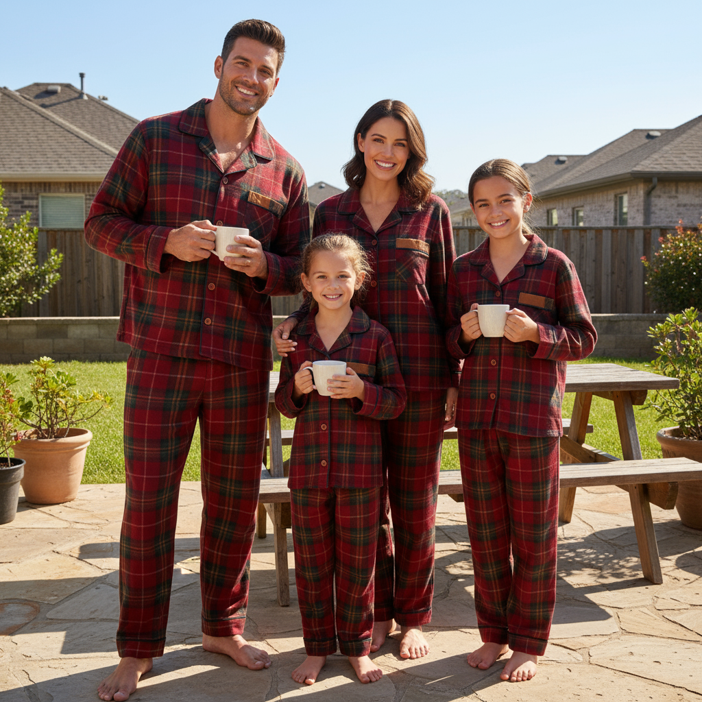 Family Matching Red Plaid Button Up Pajamas Sets
