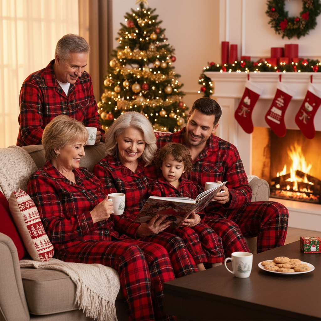 Family Holiday Christmas Cotton Red Plaid Pajamas Set