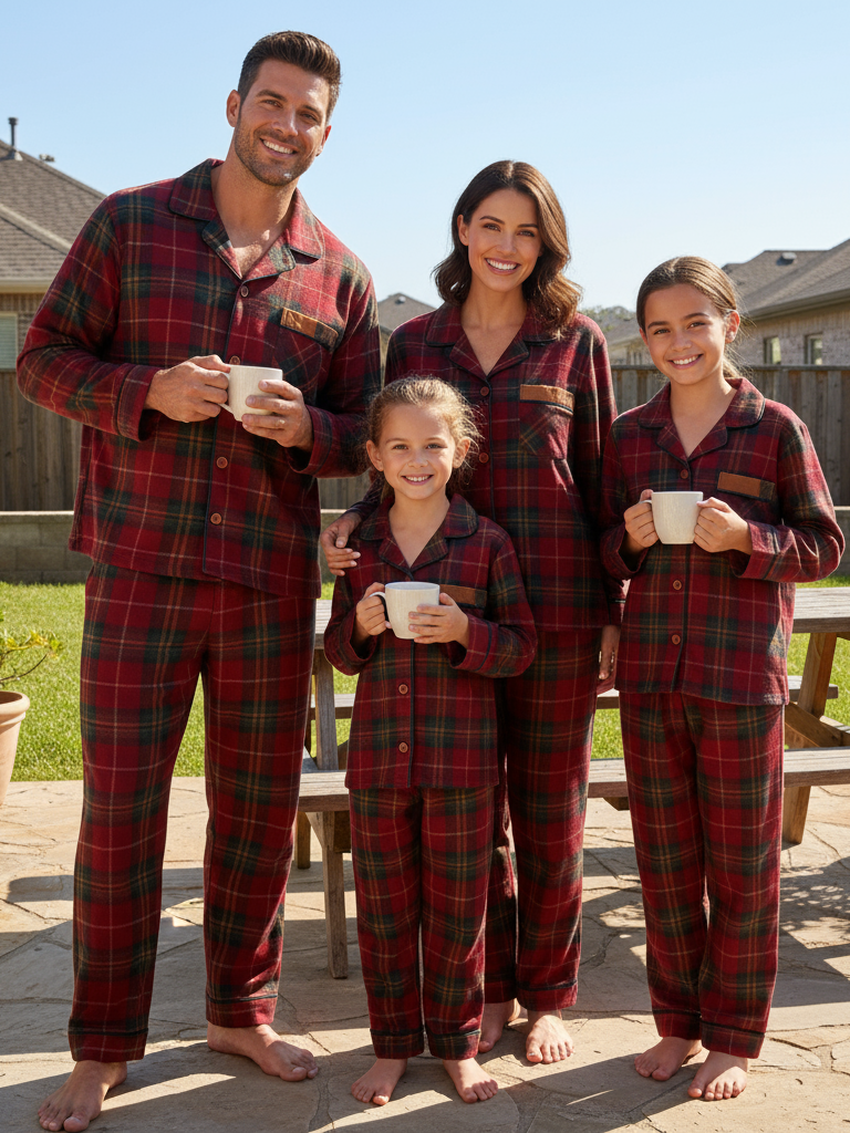 Family Matching Red Plaid Button Up Pajamas Sets