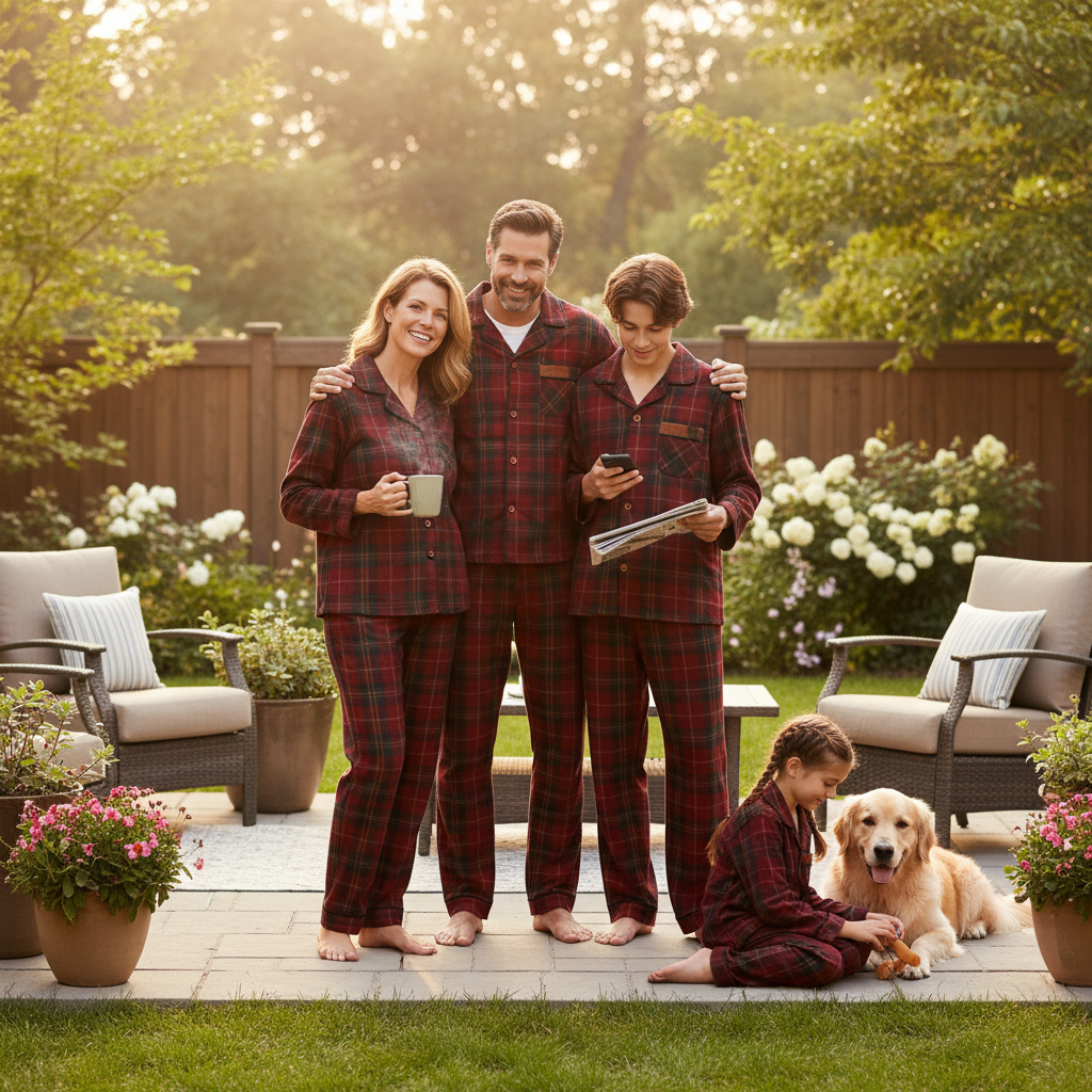 Family Matching Red Plaid Button Up Pajamas Sets