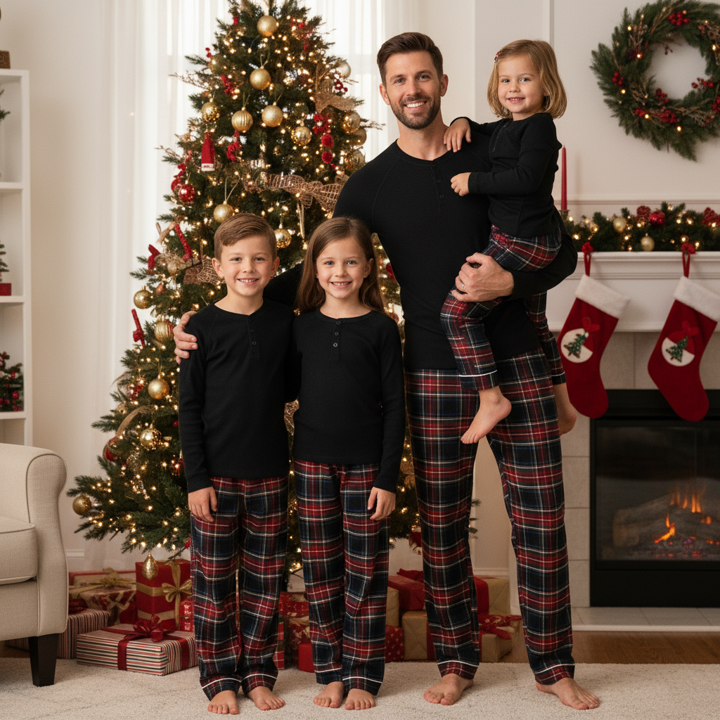 Best Christmas Gift for Families – Cute Button-Neck & Checkered Pants