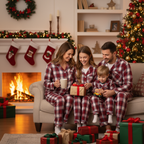 Cozy Family Christmas Pajamas Red and White Plaid Cotton Set
