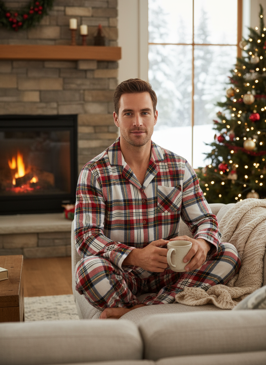 Holiday Family Red Plaid Button-Front Matching Pajamas Set